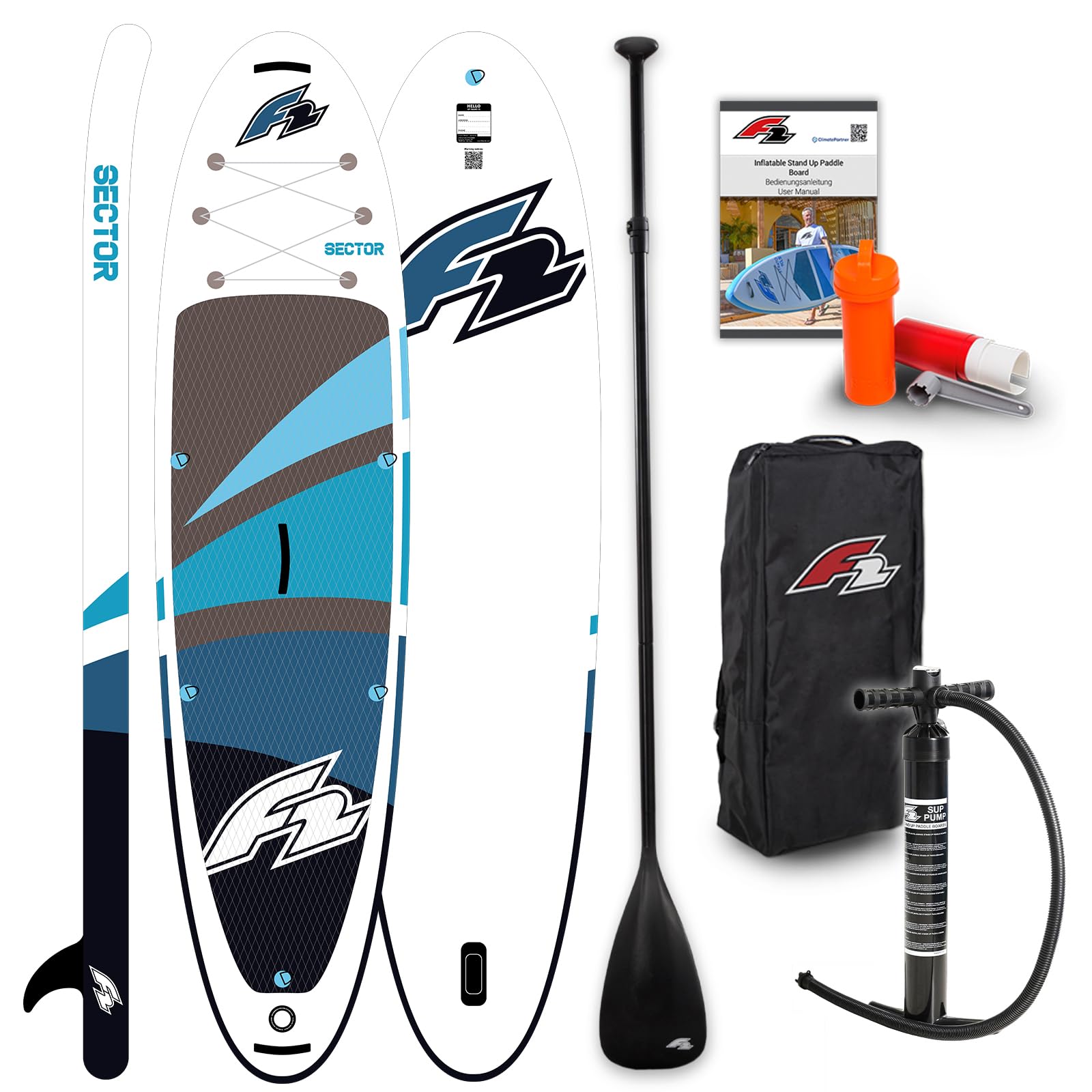 F2 SUP Stand Up Paddle Board Sector 10'5''/11'5"/12'2" wählbar Blau