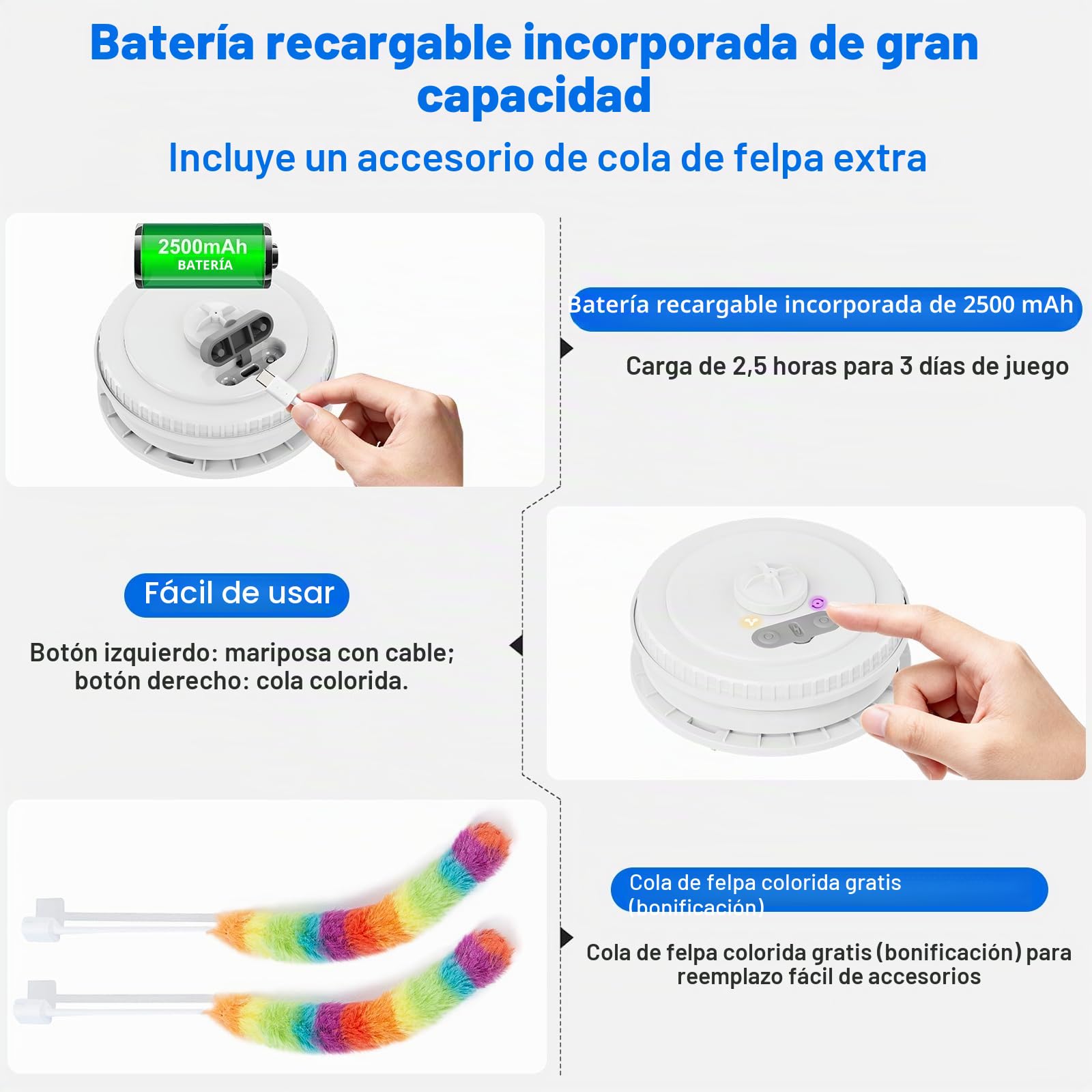 Juguete interactivo para gatos de apartamento [Revalorizado] Recargable, activado por el tacto, juguete para gatos con revoloteo