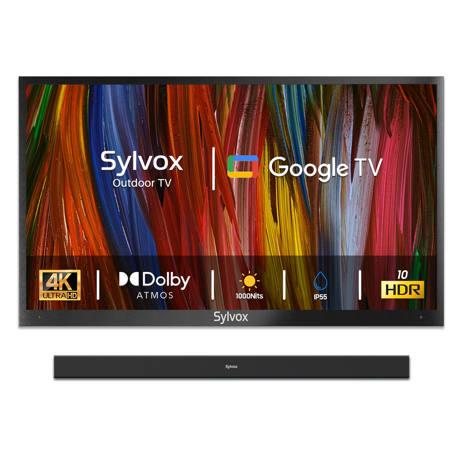 SYLVOX Outdoor TV with Soundbar, 43 inch Smart Outdoor TVs, 4K Weatherproof Television for Outside, Support Google Assistant, Chromecast, 1000 nit Brightness Partial Sun (Deck Pro 2.0/2024)