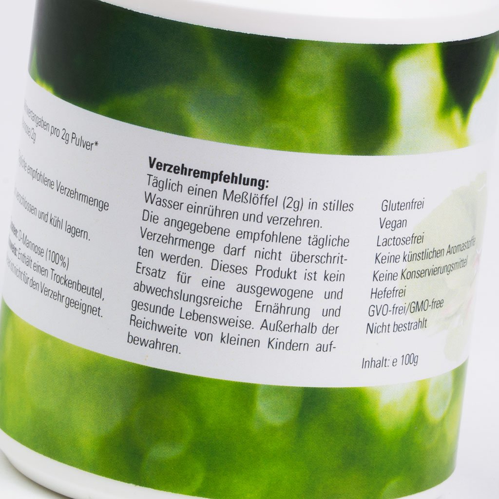 D-Mannose aus Birke vegan - diätische Behandlung gegen Blasenentzündungen, Harnwegsinfekt - 100g Natural Premium Pulver laborgeprüft - 2 Monatsvorrat (1x100g) - Made in Germany - rein! KEIN Mais