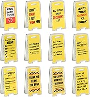 24 Pack Funny Acrylic Office Desk Signs - Yellow Caution Humor Decor for Coworkers, Bosses, Employees & Appreciation Gifts