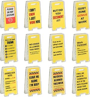 24 Pack Funny Acrylic Office Desk Signs - Yellow Caution Humor Decor for Coworkers, Bosses, Employees & Appreciation Gifts