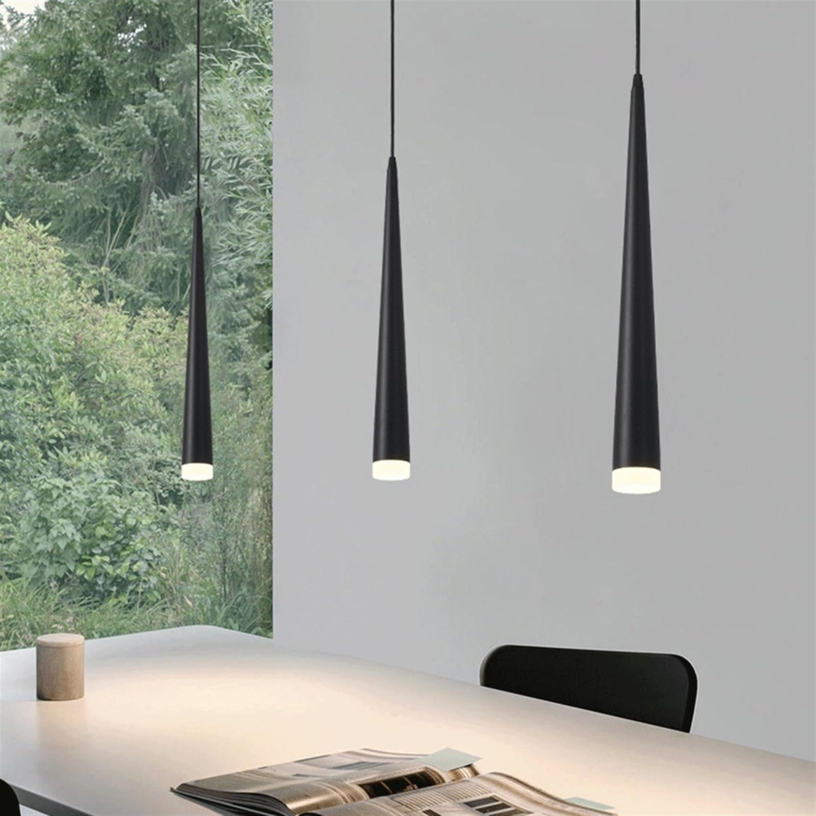 Lámpara Colgante Minimalista de Cilindro de Aluminio con Led, Tubo Largo, para Isla de Cocina, Araña de Altura Ajustable para Restaurante, Dormitorio, Mesita de Noche (Luz Blanca, 50 Cm/19,6 Pulgadas)