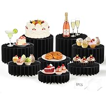 8 Pack Buffet Risers Display Stands, Foldable Food Risers for Buffet Table, Tall Cake Cupcake Stands, Cardboard Cylinder Stand, Dessert Table Display Set for Catering, Jewelry, Wedding, Party Decor Black