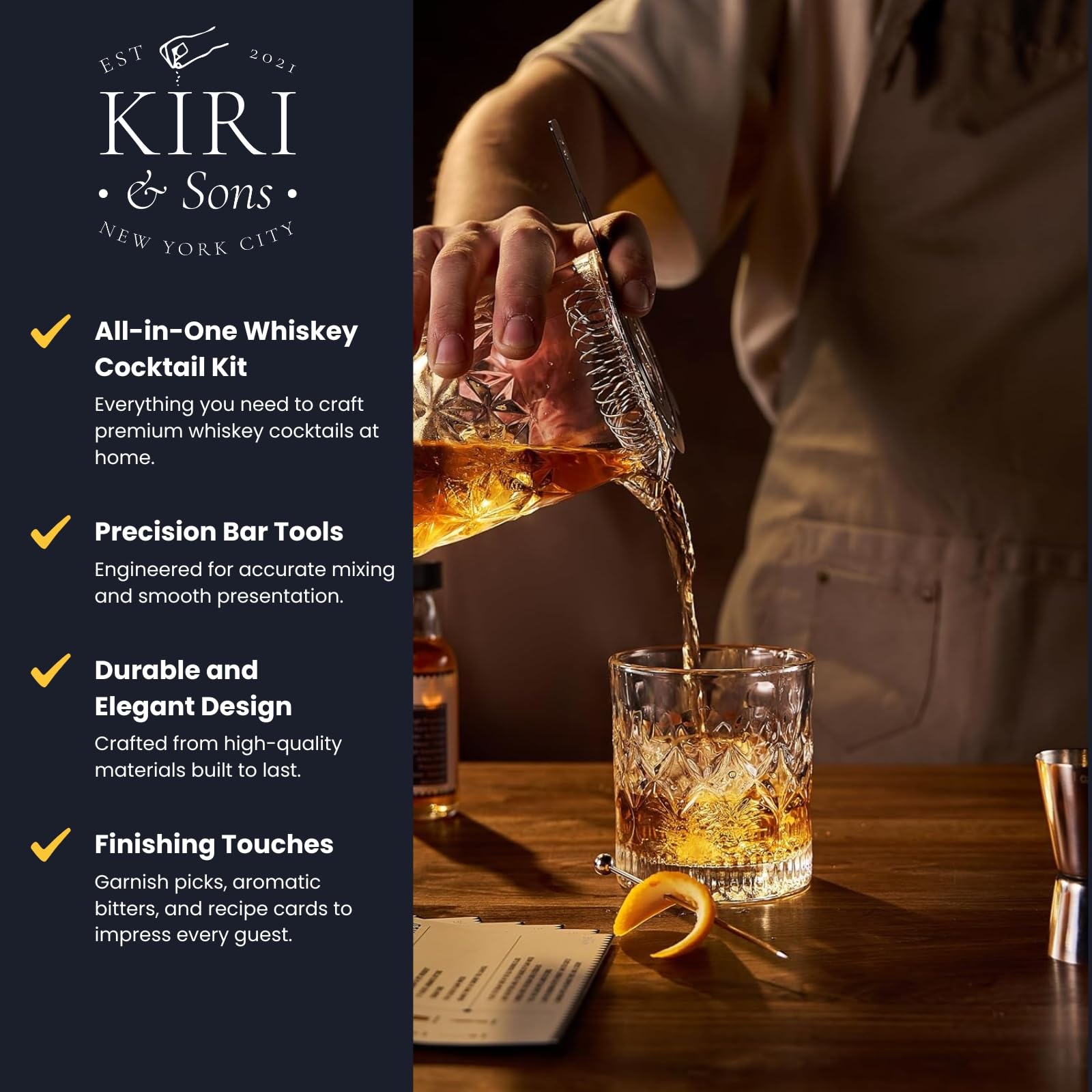 13-Piece Cocktail Shaker Set Bartender Kit+Bitters - Bar Mixing Stir Set with Whiskey Glass, Strainer, Jigger, Father’s Day Gift, Garnish Picks, Recipe Cards - Cocktails, Martinis, Manhattans & More