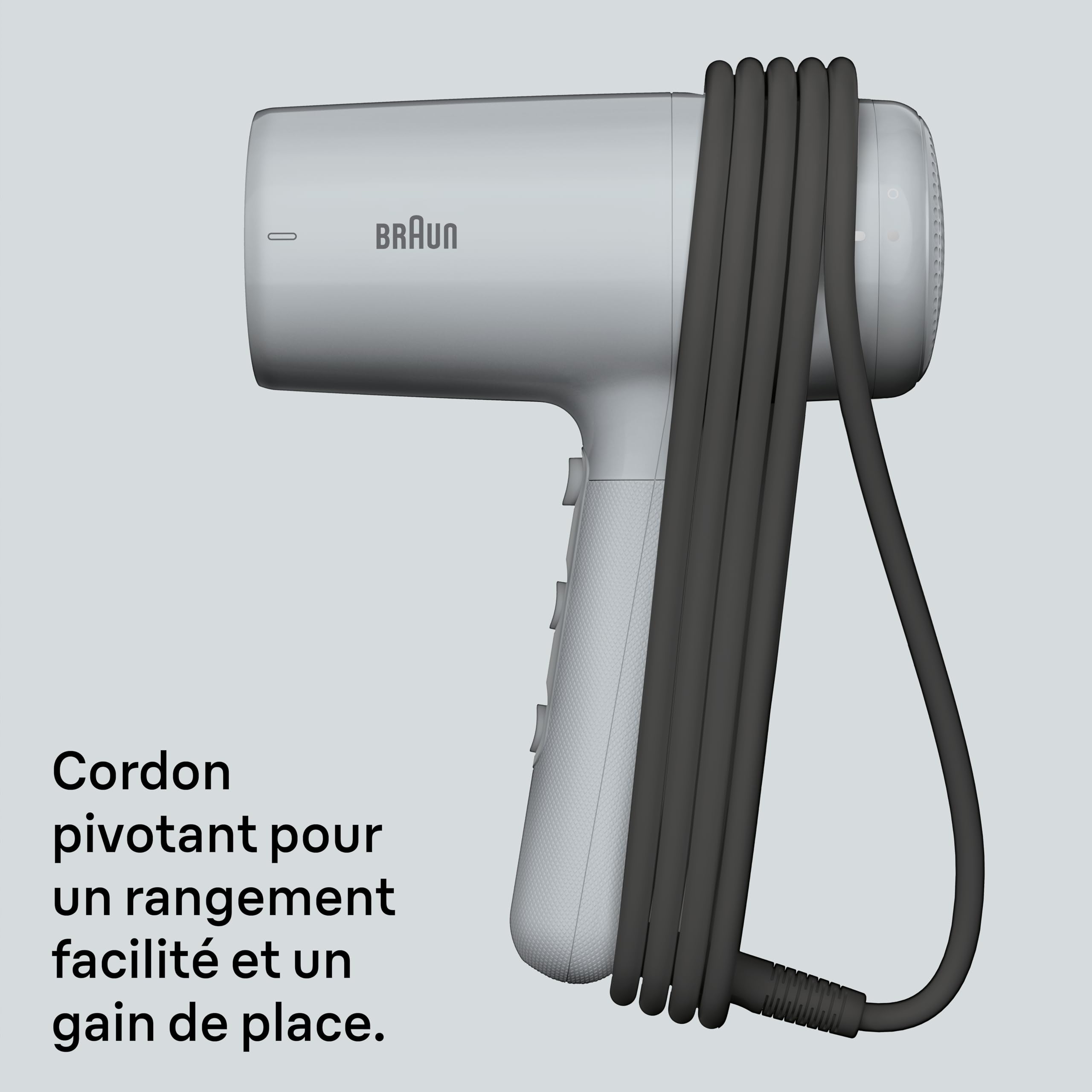 Sèche-Cheveux Braun HD2.35, Puissant avec Diffuseur, Peigne Lisseur et Concentrateur, Technologie IONTEC, Moteur 2200W avec 3 Réglages de Températures et 2 Vitesses, Finition Gris Satiné, BRHD235E