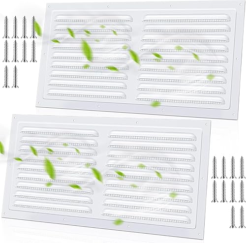 Miniatura 7 de Yaocom 2 rejillas de ventilación de aluminio a dos aguas blancas para pared de cobertizo de metal con malla de malla cuadrada, rejilla de