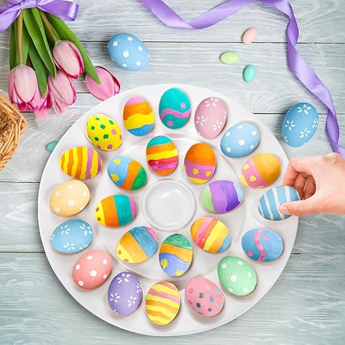 Miniatura 4 de Foraineam Bandeja de huevos de porcelana de 12.6 pulgadas, plato de huevo blanco con 25 compartimentos