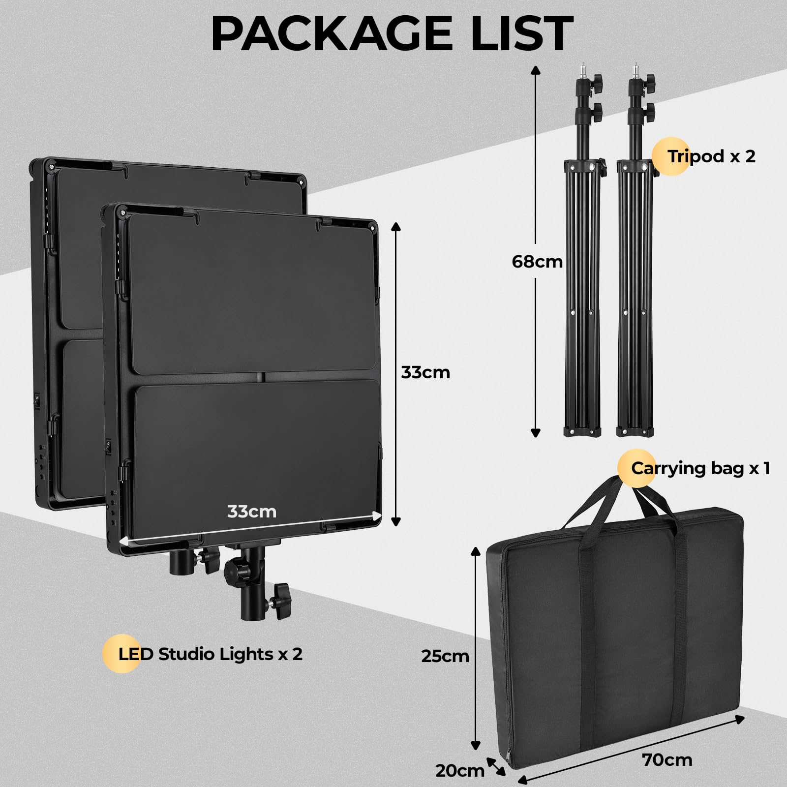LED Videoleuchte, 2-Pack zweifarbige Studioleuchten, 720 LEDs Video Streaming Licht mit Fernbedienung 195cm Stativ, 3000–6300K, 10-100% Dimmbar, für YouTube TikTok Fotografie (33x33 cm)