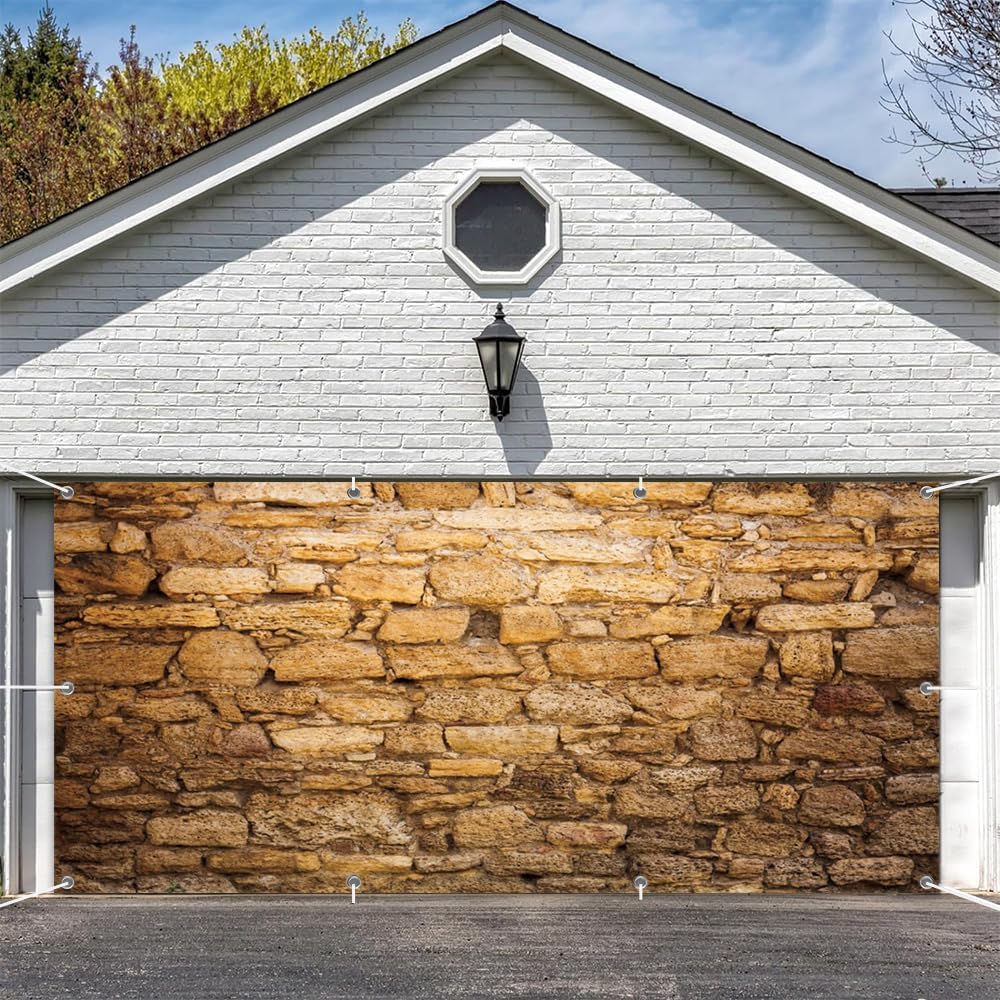 Leowefowa Western Wall Garage Door Decorations Backdrop 16x7ft Ancient Jerusalem Wall Background Garage Door Cover Brown Brick Garage Door Banners for Baby Shower Birthday