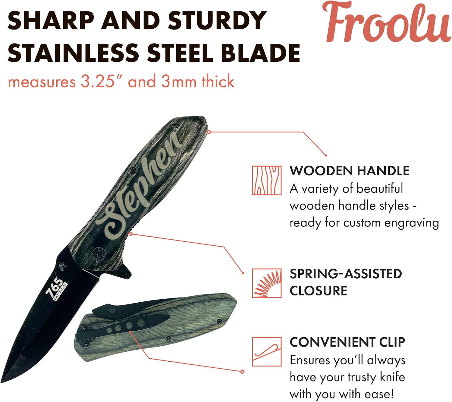 Engraved Pocket Knife Gift for Men - Personalized Gifts for Guys - Christmas, Birthday, Anniversary - Great for Hunting, Camping, Fishing, EDC - from Daughter Son Wife