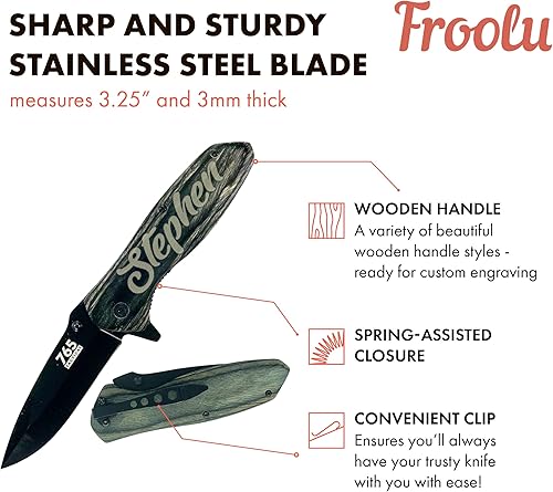 Miniatura 5 de Navaja de bolsillo personalizada  Cuchillo grabado a láser  Ideal para regalo  Cuchillo Pakkawood  Día del Padre  Aniversario