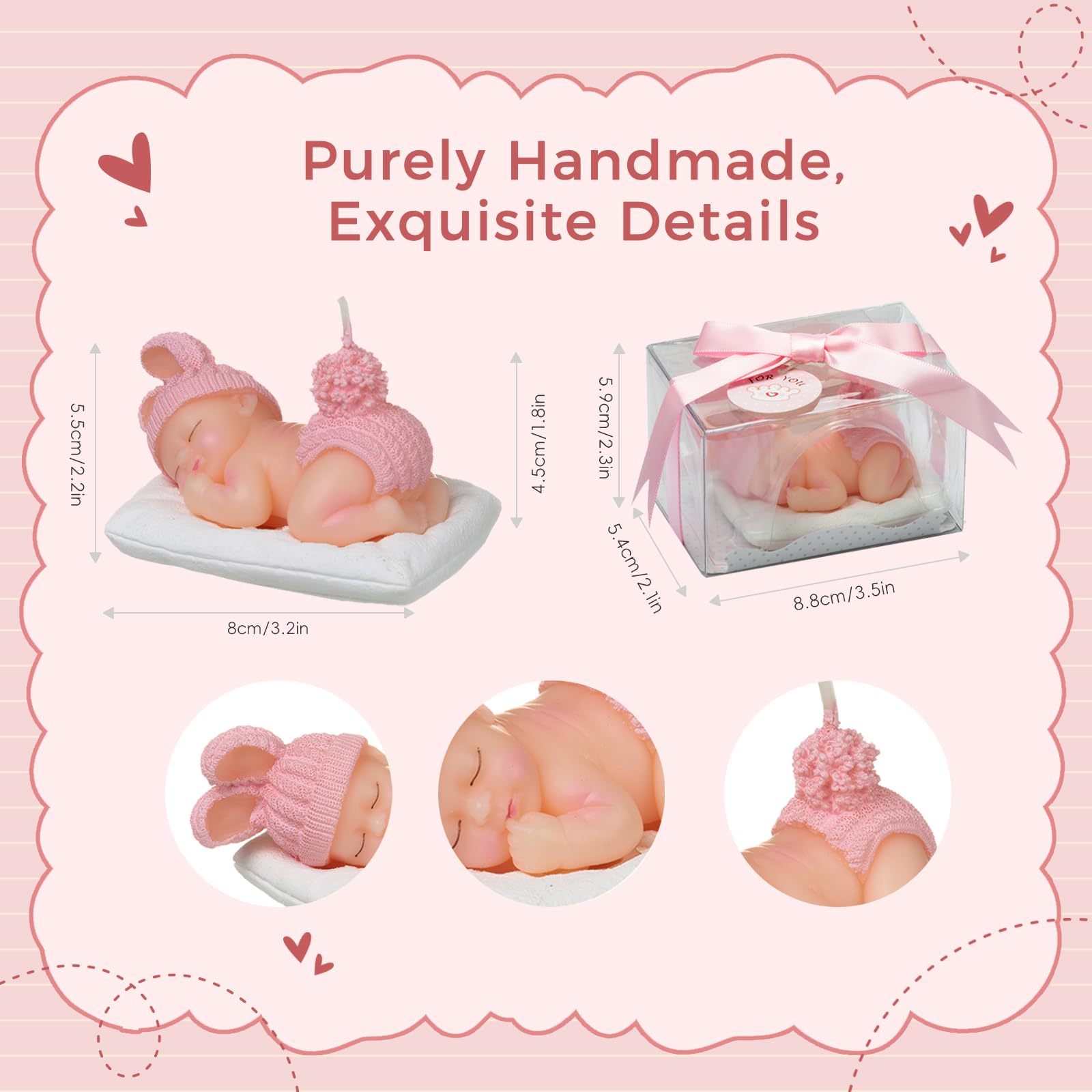 Vela de cumpleaños rosa, vela de decoración de pastel de bebé durmiendo para fiesta, baby shower, adorno de lugar de boda, celebraciones de festivales