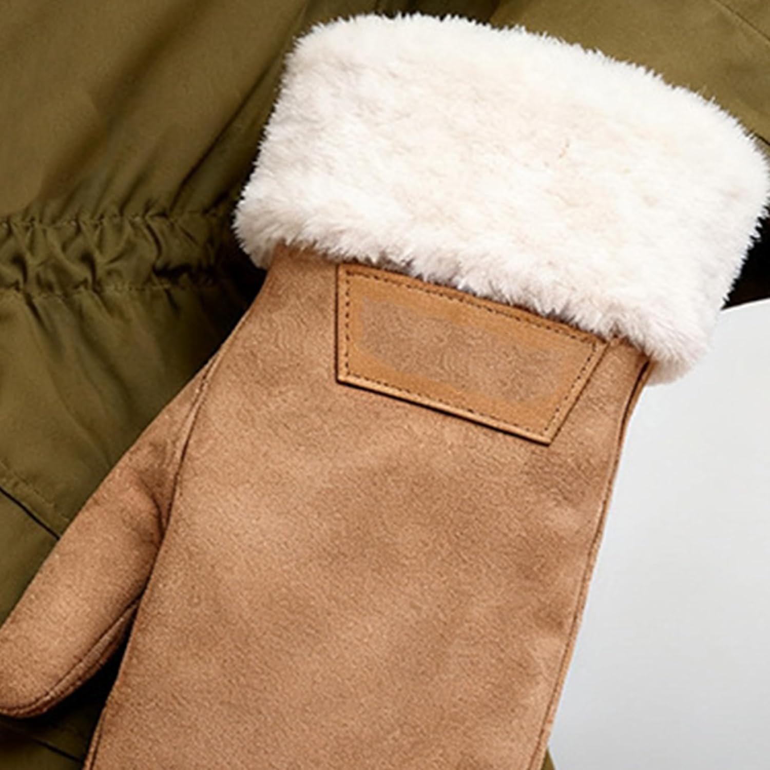 Ladies Girls Faux Suede Leather Mittens Winter Warm Cold Weather Gloves Fuzzy Cuffed Thick Fleece Lined Mitt Small - Image 3