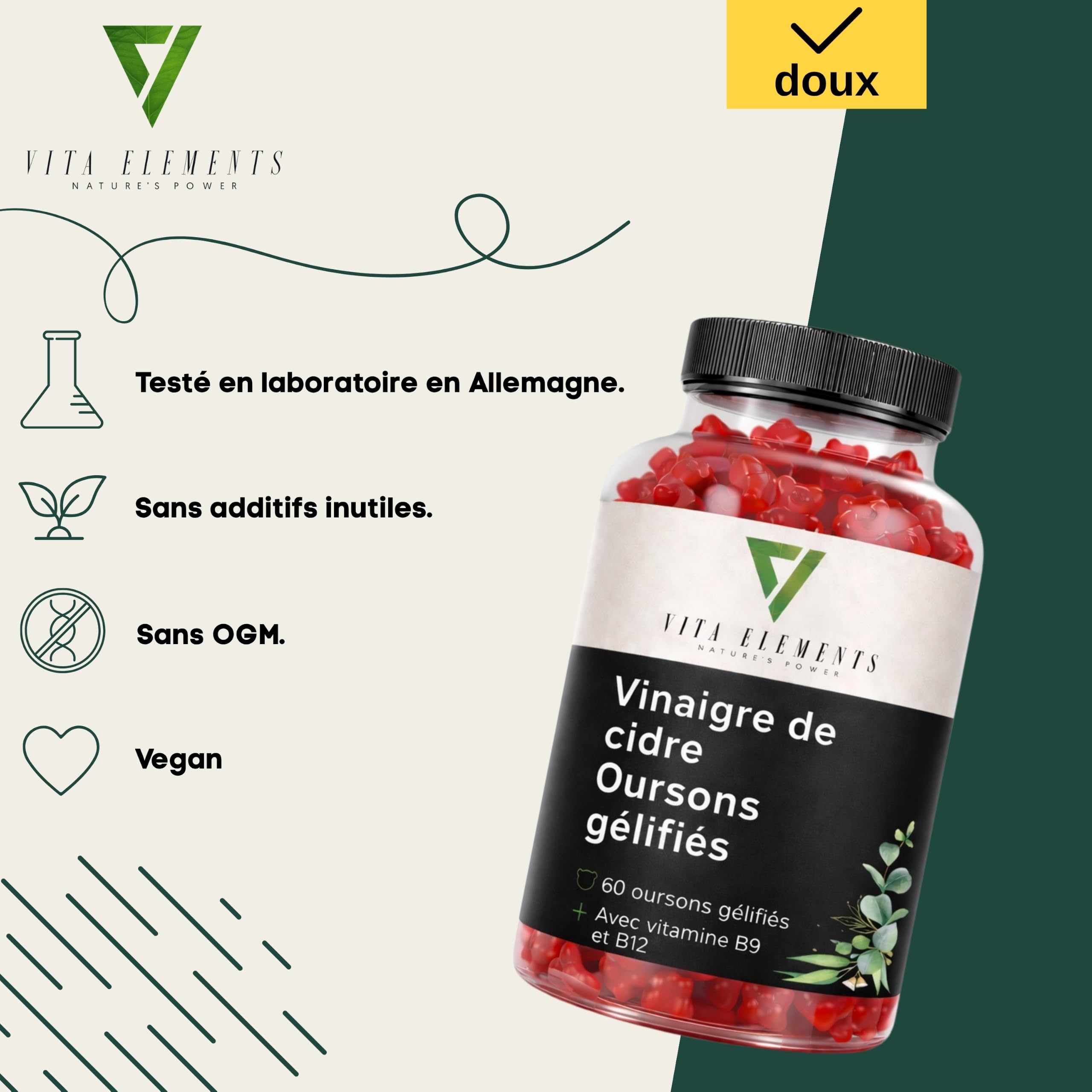Vita Elements Gommes au Vinaigre de Cidre - 60 unités - Lot de 3