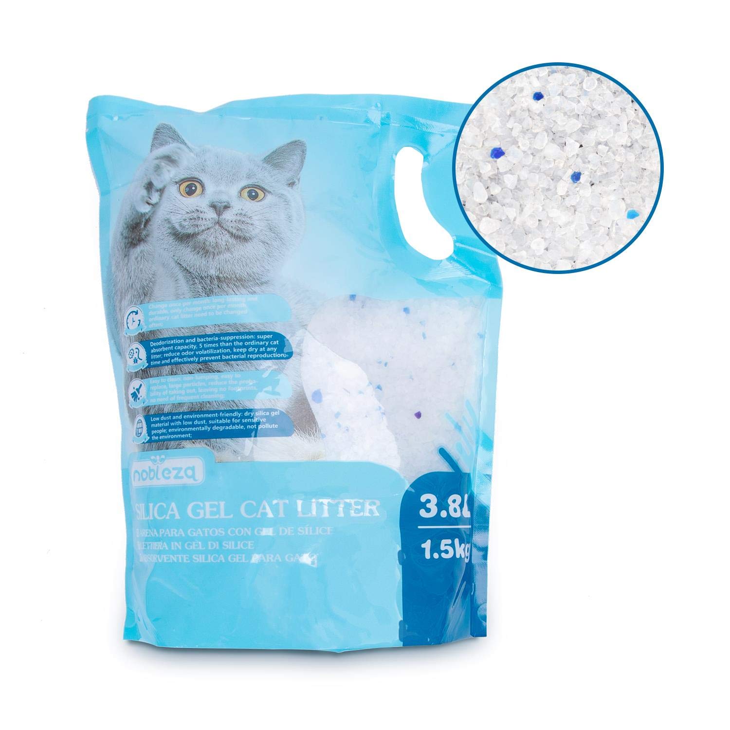 Nobleza - 30.4L Arena para Gatos de sílice Camada para Gatitos de Gel de Diamante Absorbente, Cómodo Biodegradable