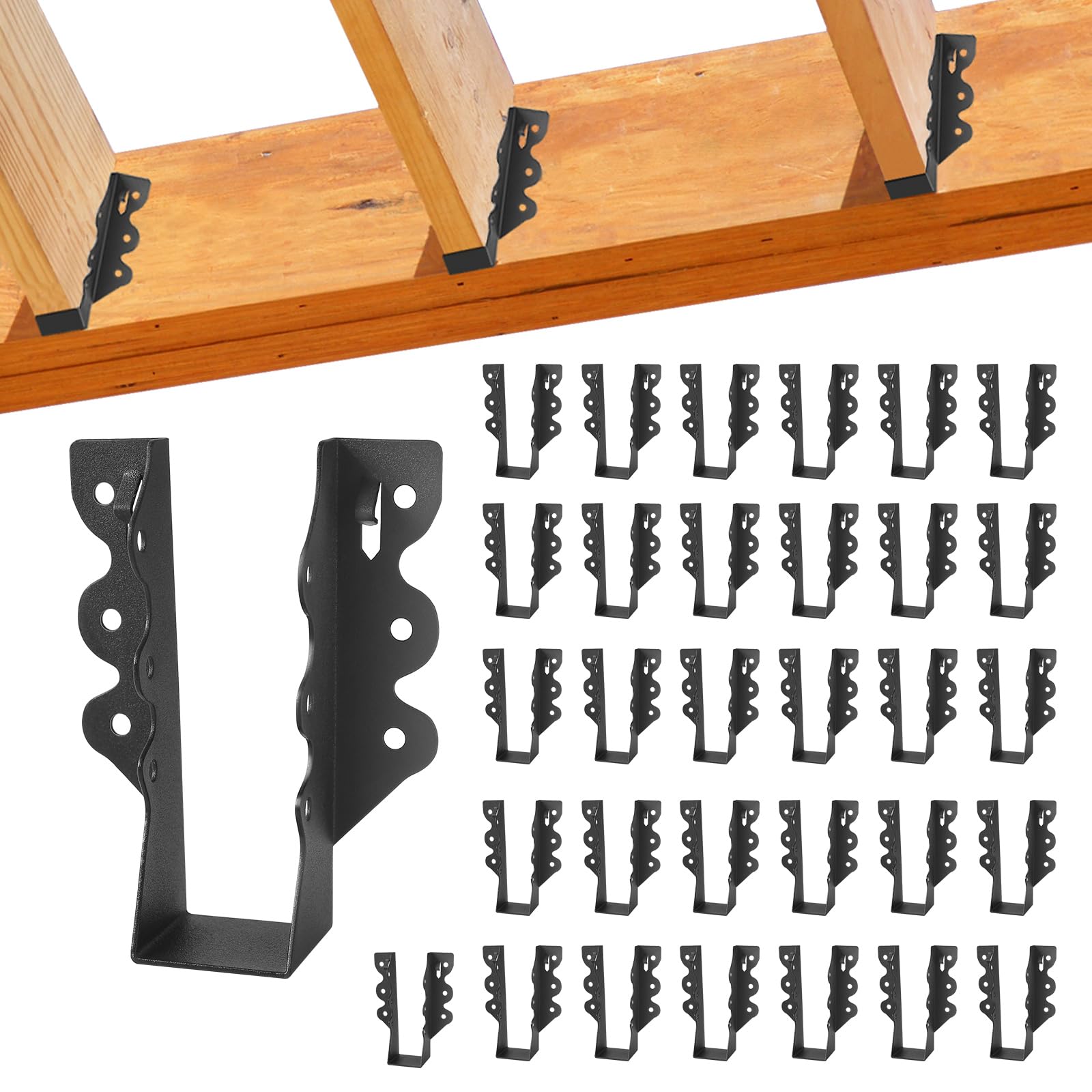 32 Pcs 2"x 6" Joist Hanger,Q235B Steel Face Mount Joist Hangers,Black Powder Coated Hurricane Ties for Rafter, Rafter Brackets for Floor, Deck and Ceiling Joists — image 1