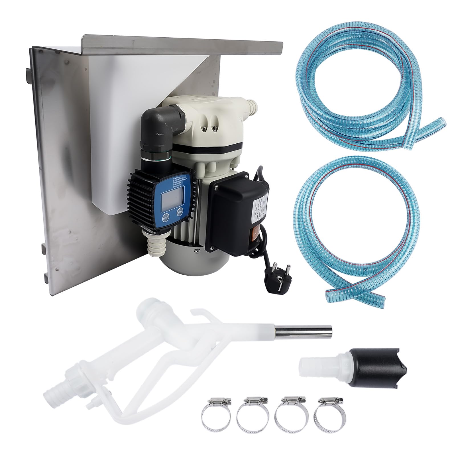Bisenya 230V 40LPM Bomba AdBlue Bomba de Urea Bomba de Diafragma con Soporte de acero Inoxidable, Caudalímetro, Manguera y Boquilla