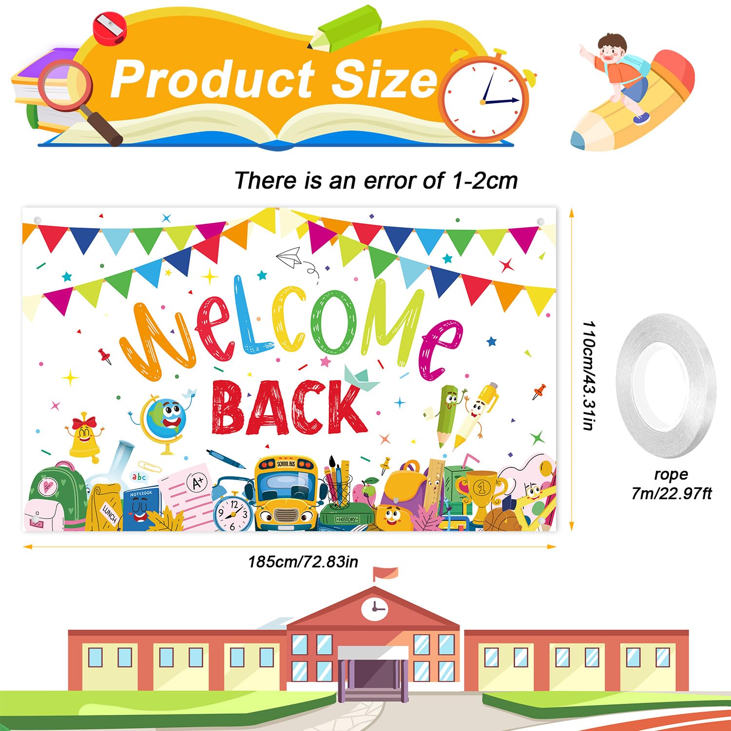 Set Decorazioni Per Festa Di Inizio Scuola 2025 – Rosa, Con Ghirlanda, Palloncini ABC/123, Sacchetti Zucchero, Inserti Per Torta, Per Bambine - 2