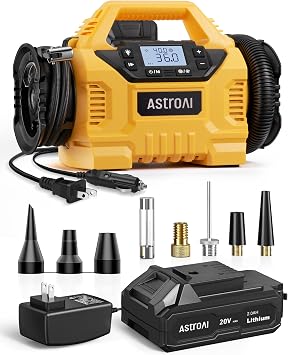 AstroAI MC3 Cordless Tire Inflator Portable Air Compressor for Car Tire Pump 160PSI with HD Screen, 3 Power Sources & Dual Powerful Motors, Heavy Duty Air Pump Inflation/Deflation