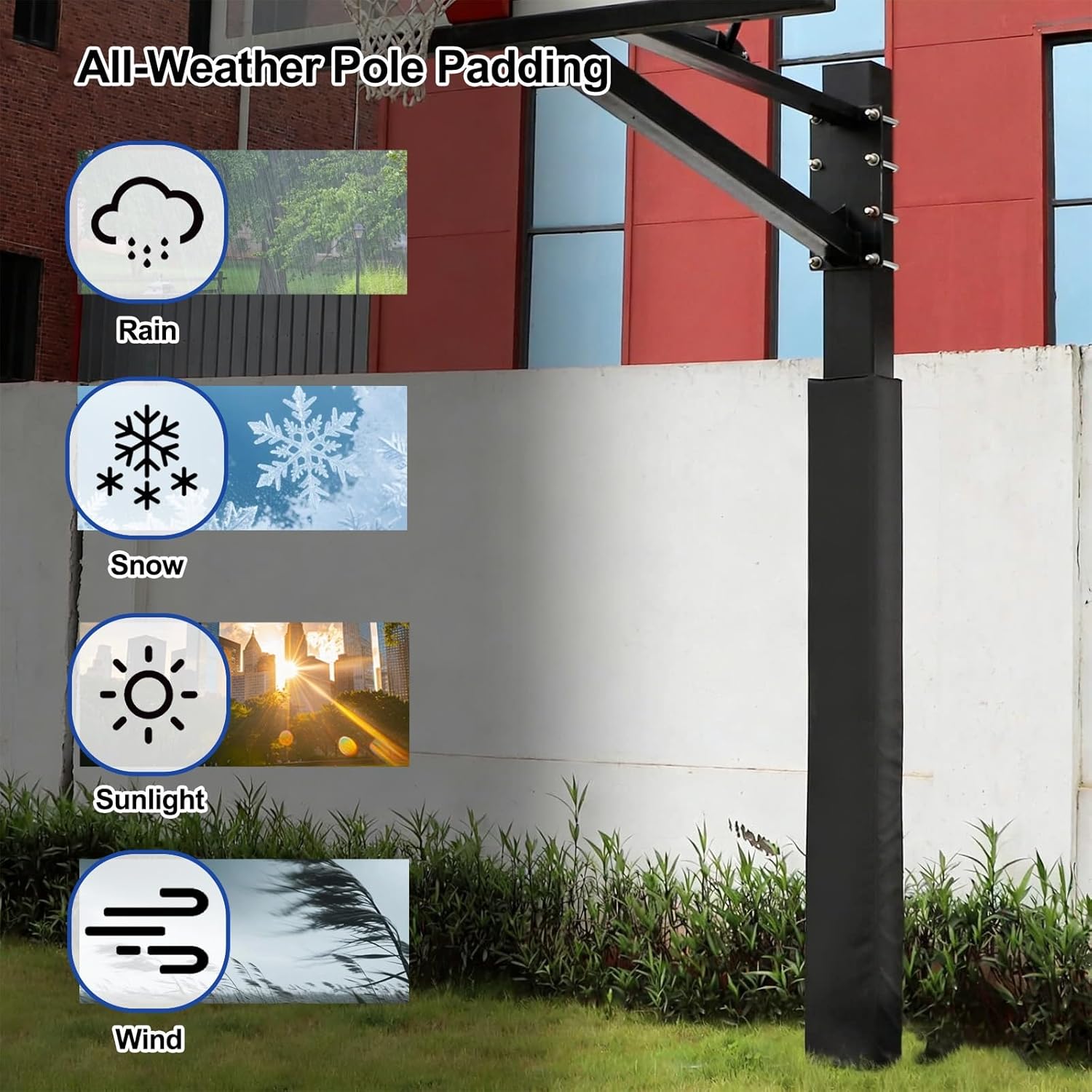 Square Basketball Pole Pad, Anti-Collision Garage Basement Basketball Playground Post Pads for Square Columns, All-Weather, Outdoor Basketball Pole Protector Pad