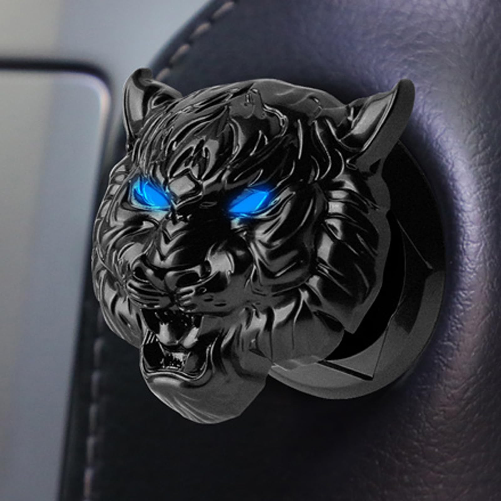 Disscool Car Push to Start Button Cover, Universal Car Engine Ignition Start Stop Button Anti Scratch Car Switch Button Decoration Ring Car Accessories Tiger Head Pattern(Black)