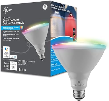 GE Lighting CYNC Smart LED Light Bulb, Color Changing Lights, Bluetooth and Wi-Fi Lights, Works with Alexa and Google Home, PAR38 Outdoor Floodlight 1 Pack