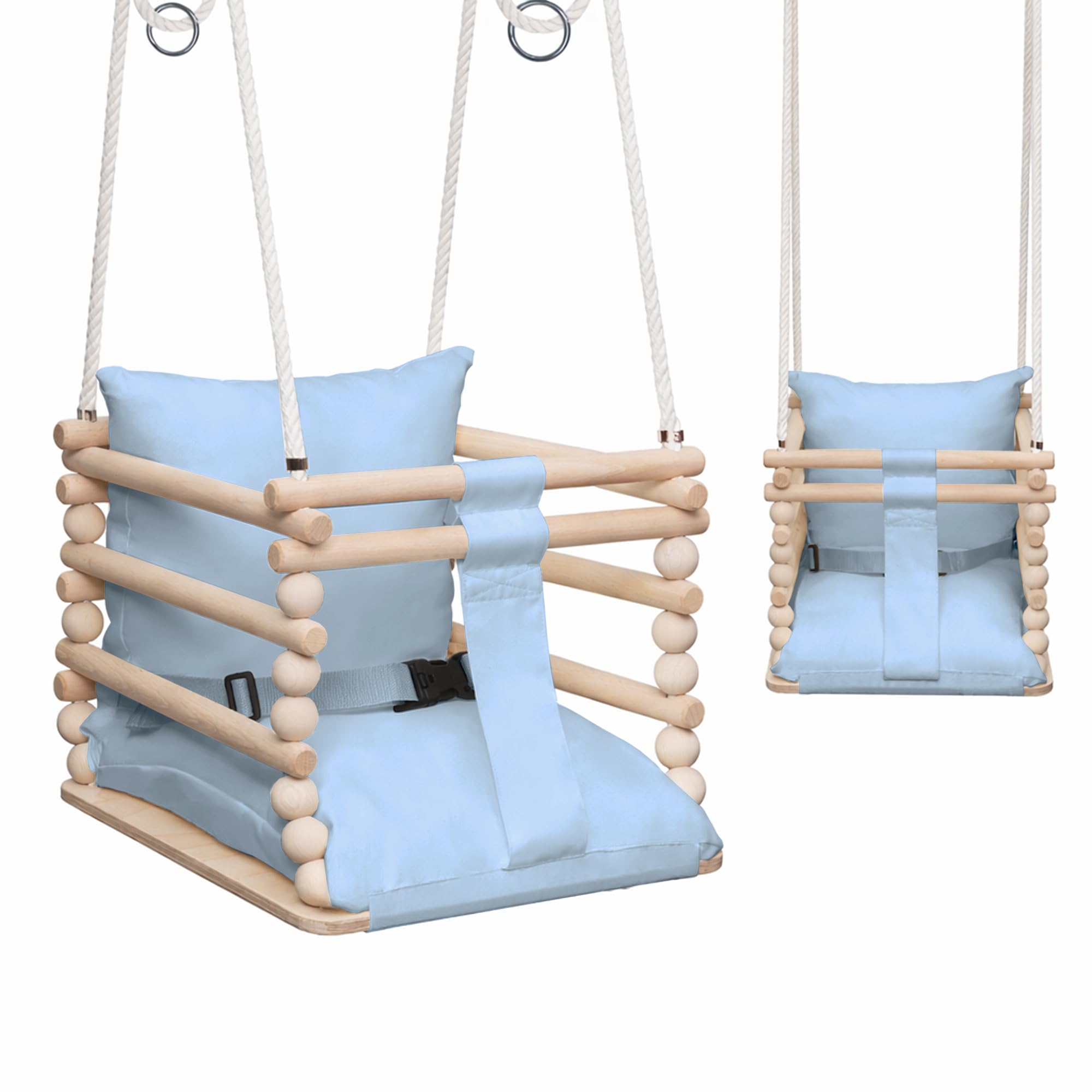 MAMOI® Babyschaukel, Schaukel Indoor und Outdoor, Holzschaukel für Baby und Kinder, Kinderschaukel, Schaukeln aus Holz, Kleinkinderschaukel für kinderzimmer und türrahmen, 3 in 4
