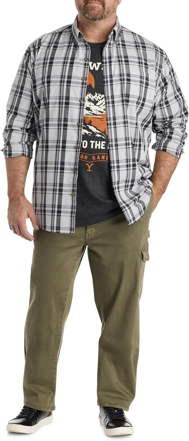 Easy-Care Large Plaid Sport Shirt Grey 2XL