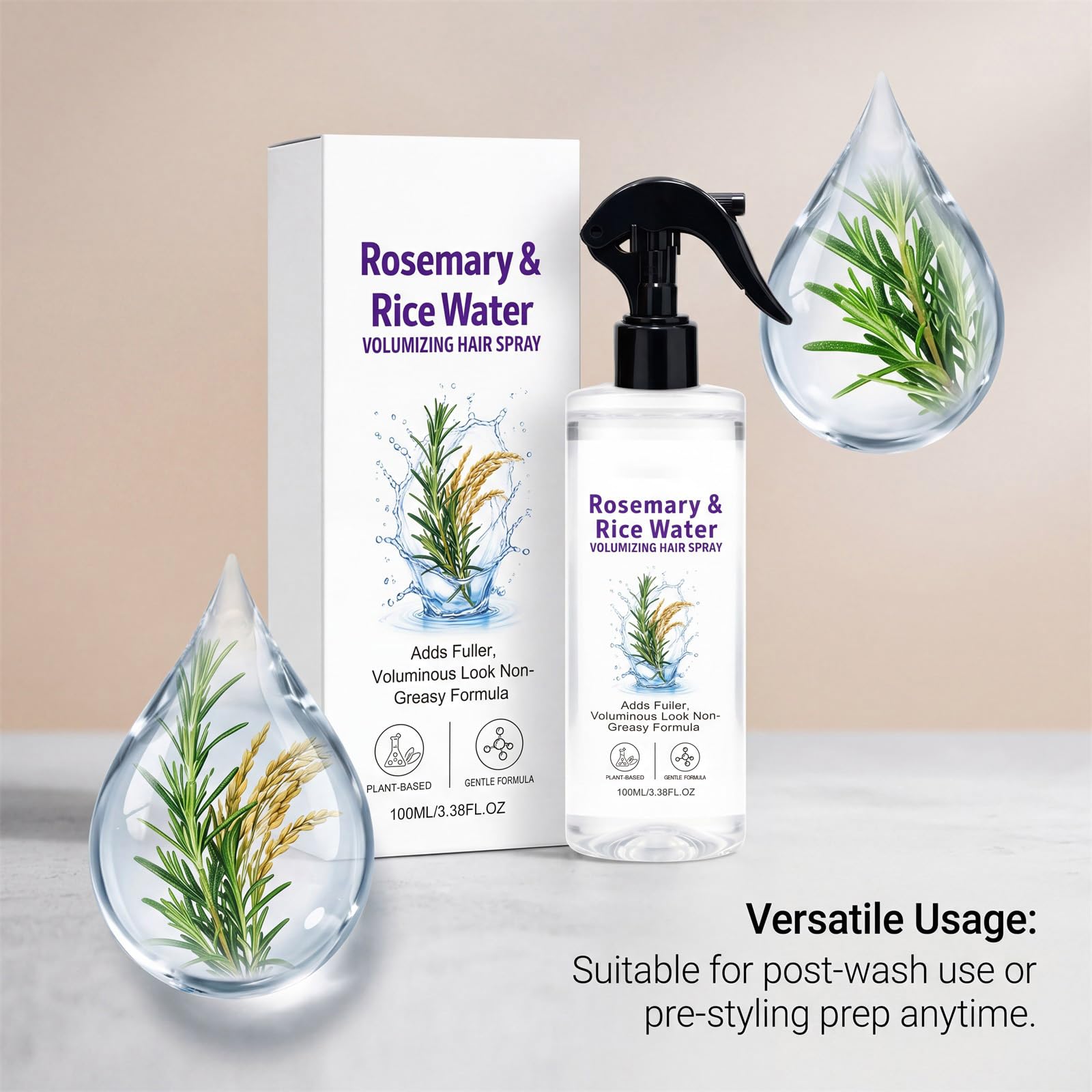 Spray do włosów z wodą z rozmarynu i ryżu dla mężczyzn i kobiet (5 szt.) | Odżywczy spray do pielęgnacji włosów bez spłukiwania, mgiełka do wzrostu włosów do zagęszczania i objętości włosów