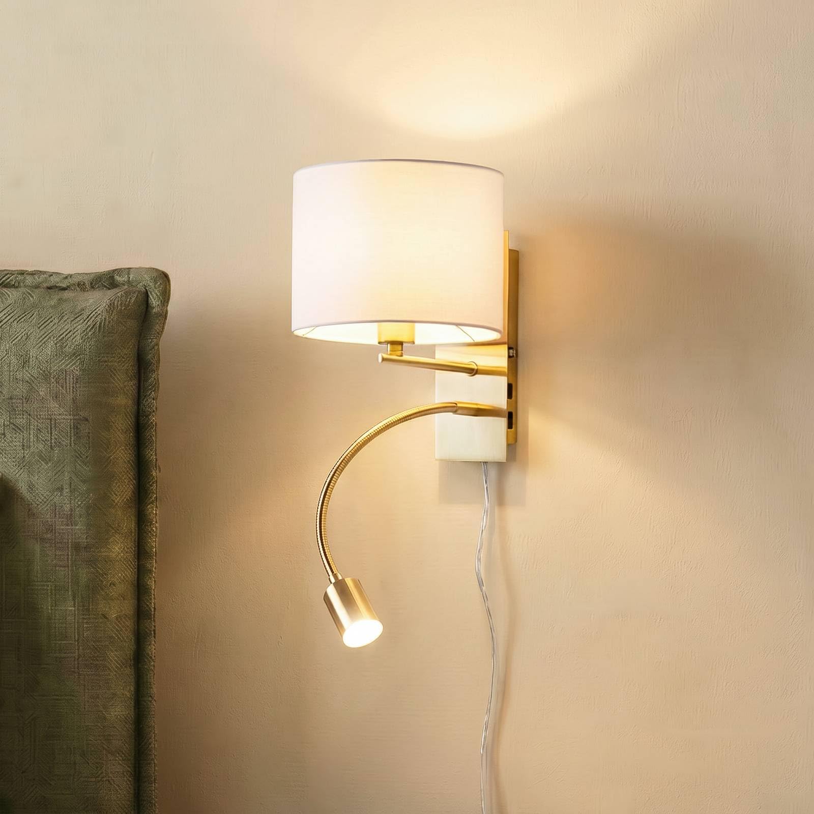 LED Lámpara de pared 'Florens' (Moderno) en Blanco hecho de Textura, Tela, Tejido, Seda e.o. para Salón & Comedor (1 llama, E14) de Lindby | lámparas de pared textiles, aplique