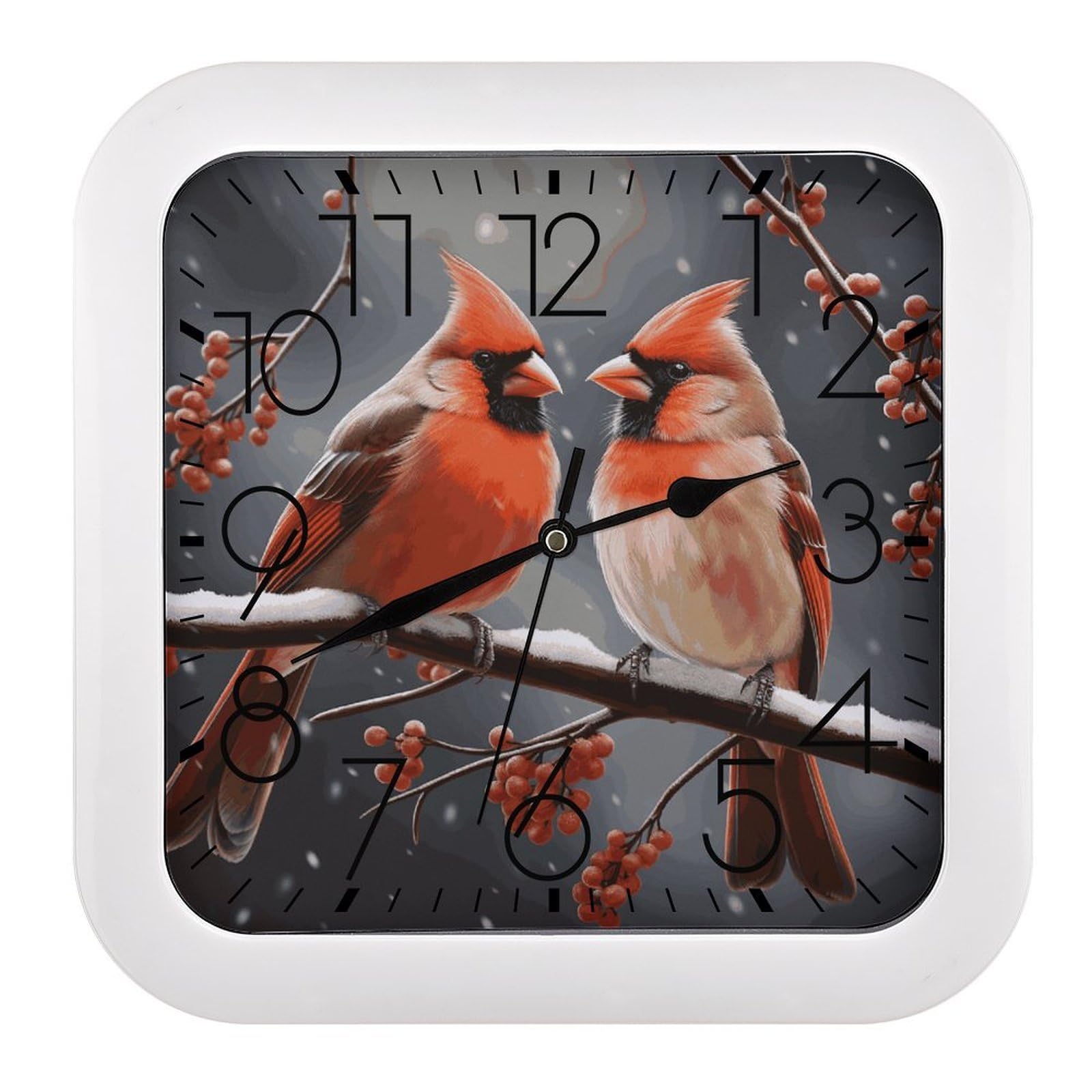 Horloge murale oiseaux cardinaux sans tic-tac decorative et silencieuse pour la chambre