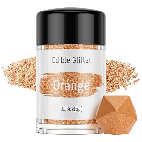 Jelife Polvo de purpurina comestible naranja para bebidas, 0.18 oz de polvo de purpurina de grado alimenticio para Halloween, polvo comestible para