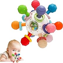 Brand Conquer Silicone Baby Ball Toy, BPA-Free Sensory Teething Toy for 3+ Months, Soft Chewable Textured Teether with Rattle, Colorful Grasping & Development for Infants (Montessori Teether White)