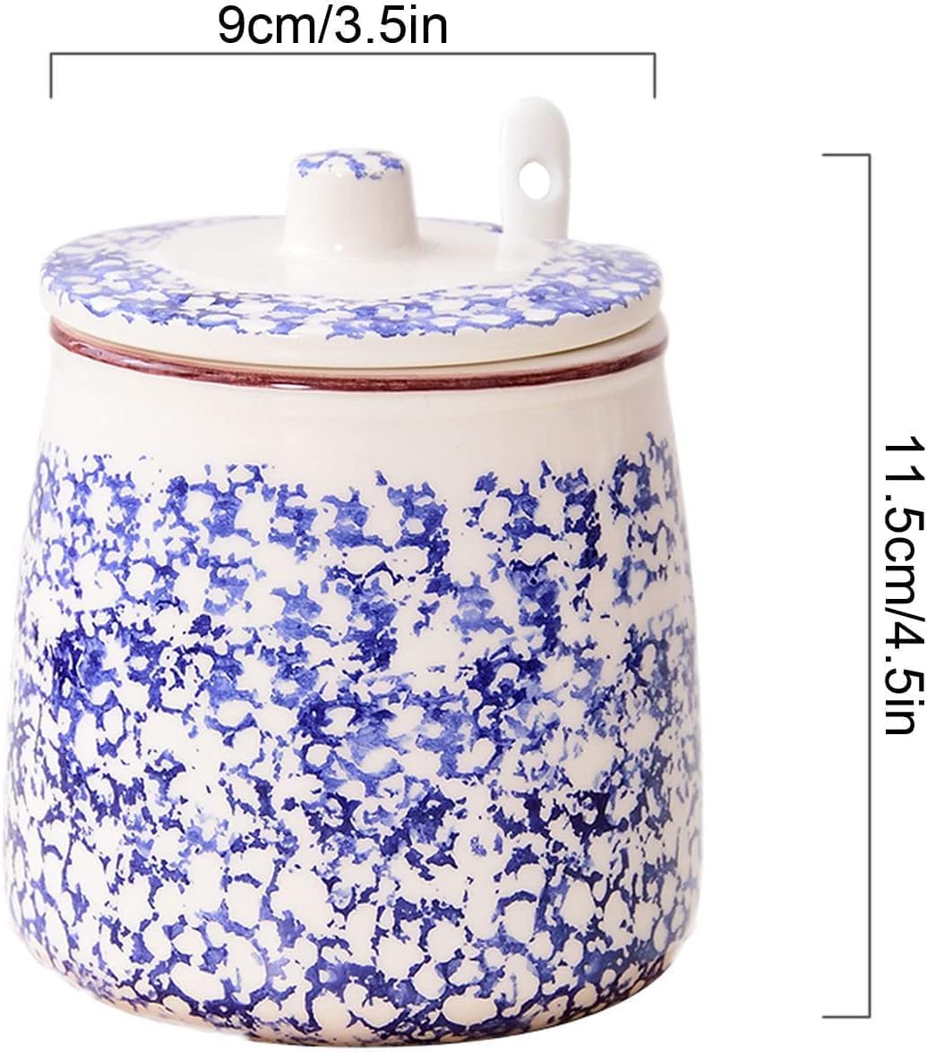 Sugar bowlBlue Flower Pattern Sugar Bowl with Lid and Spoon 430ml,Blue2-One Size