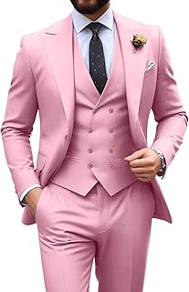 Mens Suit Slim Fit 3 Piece Double Breasted Suit Men Formal Tuxedo Set Casual