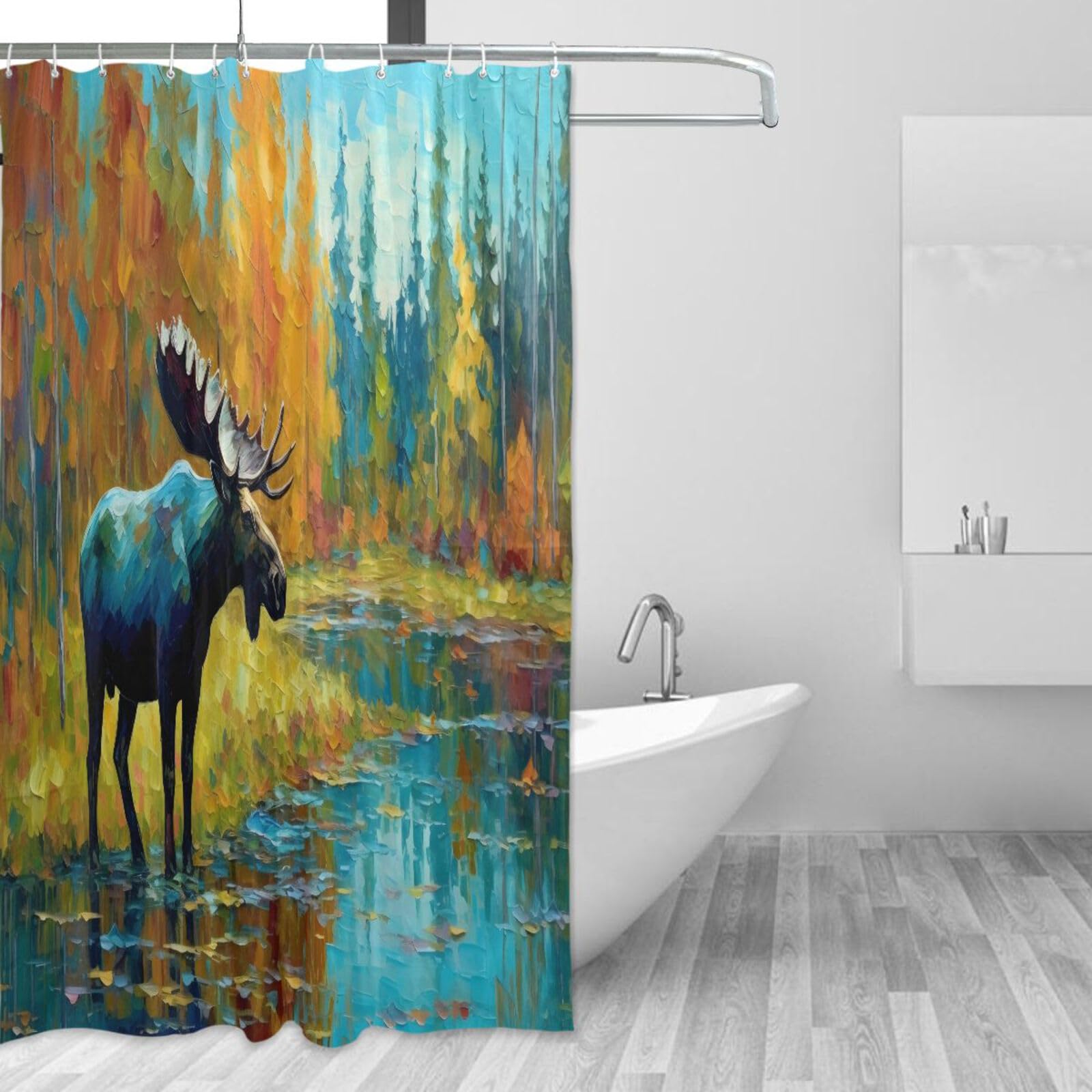 DUOBU Colored Moose Shower Curtain Washable Waterproof Fabric Bath Curtain 60x72Inch Shower Curtains with Hooks for Bathroom Decor