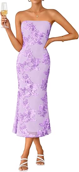 Summer Strapless Floral Midi Dress
