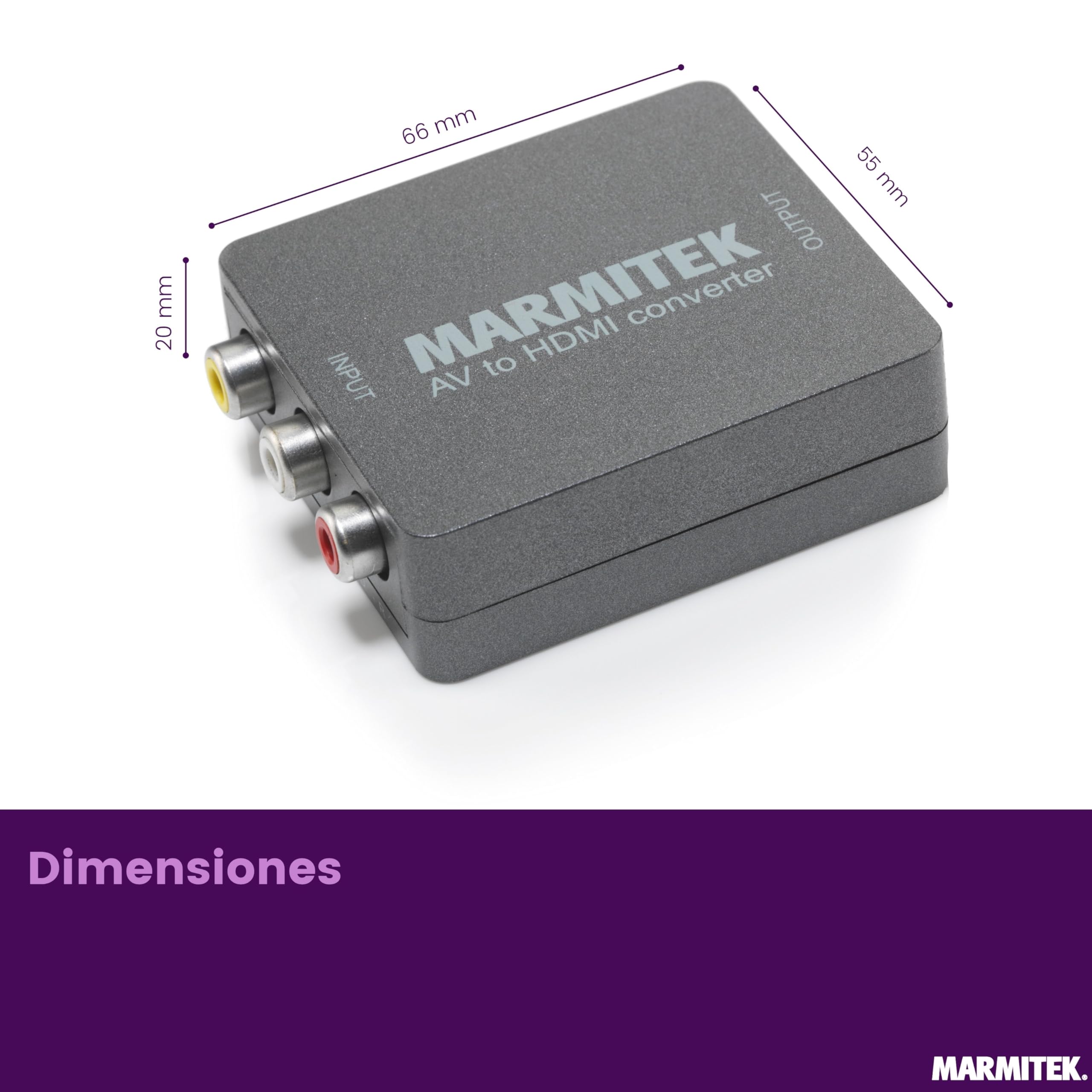 Marmitek Connect AH31 - Convertidor SCART RCA AV a HDMI 720p 1080p | Adaptador para TV y proyector, convierte vídeo compuesto y audio estéreo a HDMI, selector 720p/1080p y Plug & Play