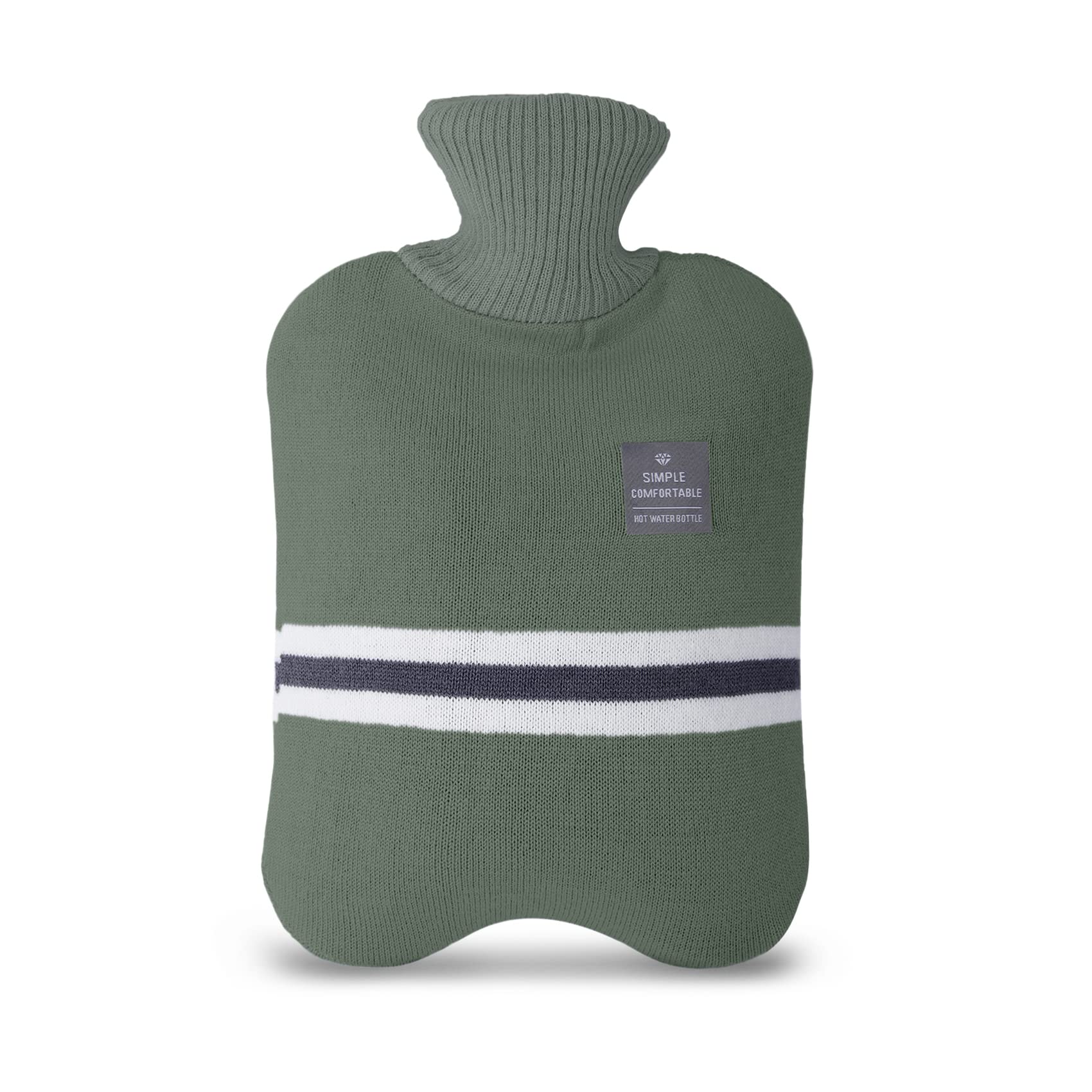 Hot Water Bottle with Cover Knitted, 2L PVC Hot Bottle Water Bag for Cold & Hot Compress, Hot Water Bag for Pain Relief, Back, Neck and Shoulder-Green