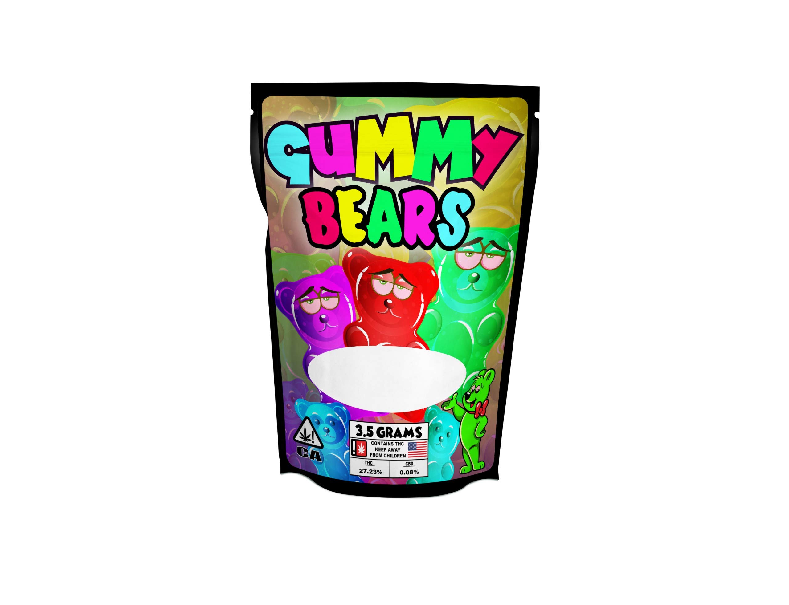 Pound's Press 3.5g, 1/8oz Mylar Bag Stickers - Printed High Gloss Vinyl Label with Strain Design (Gummy Bear, Pack of 128)