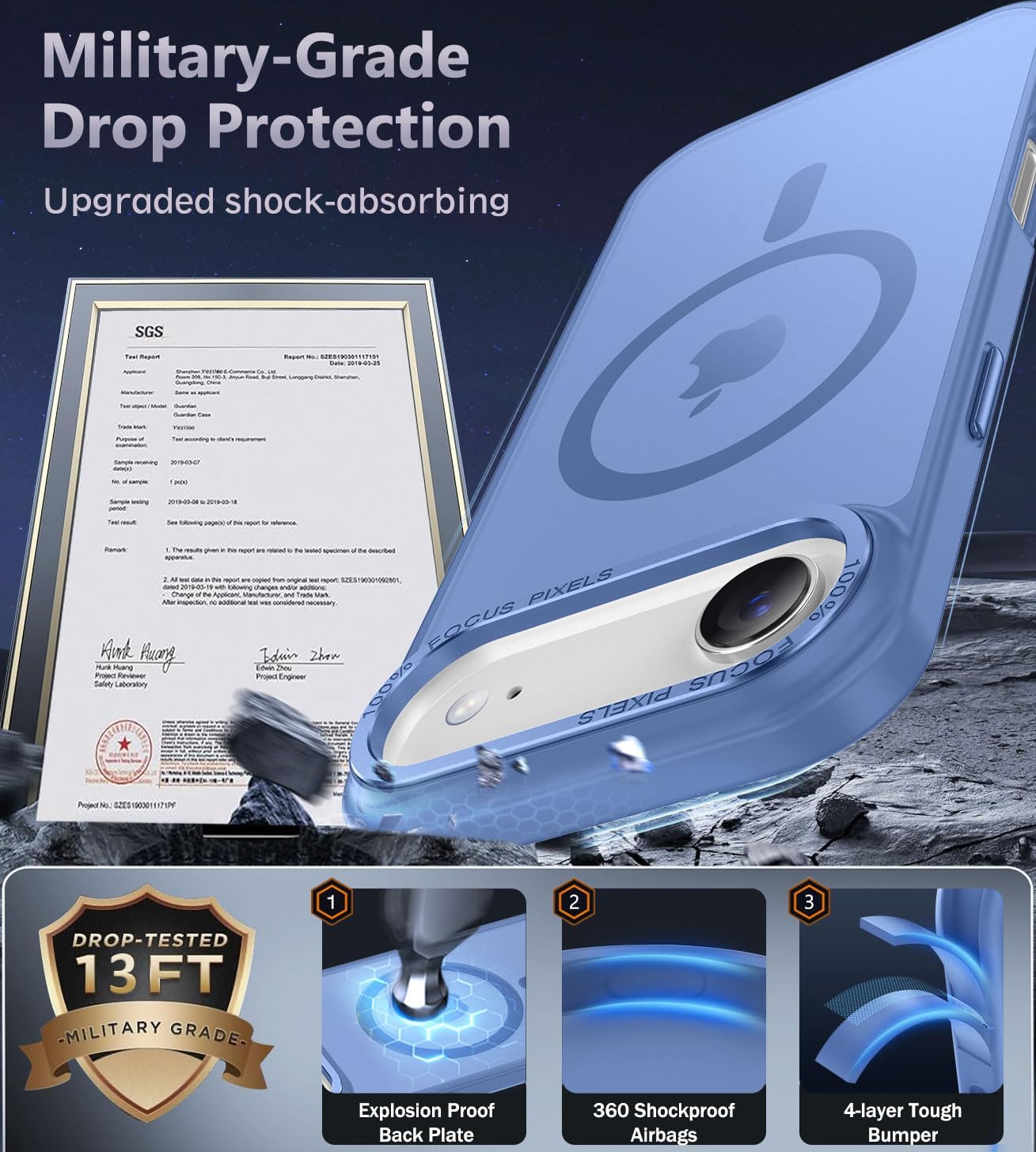  Magnetic for iPhone Air Case Matte Shockproof, Light Blue | Military Drop Protection, Slim Matte Anti-Fingerprint, Compatible with Magsafe, Camera Guard, Translucent Protective Cover thumbnail