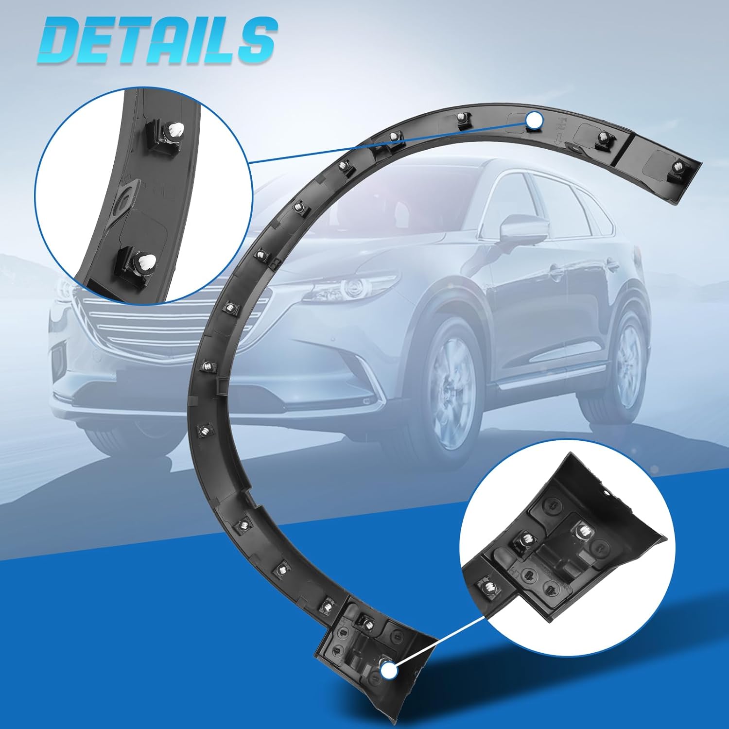 Left Front Side Fender Trim Molding Compatible with Mazda CX-9 2016-2023 Replace# TK4851W30D MA1290105 Front Driver Side Fender Flare Wheel Molding Trim