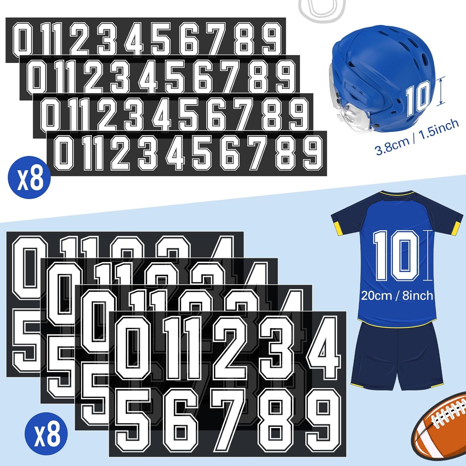 Glenmal 176 Sheets 1936 Pcs Iron on Numbers for Jersey T-Shirt Heat Transfer Numbers 0-9 for Fabric Clothing Sports Jersey Helmet Football Basketball Baseball DIY Team Uniform(White)