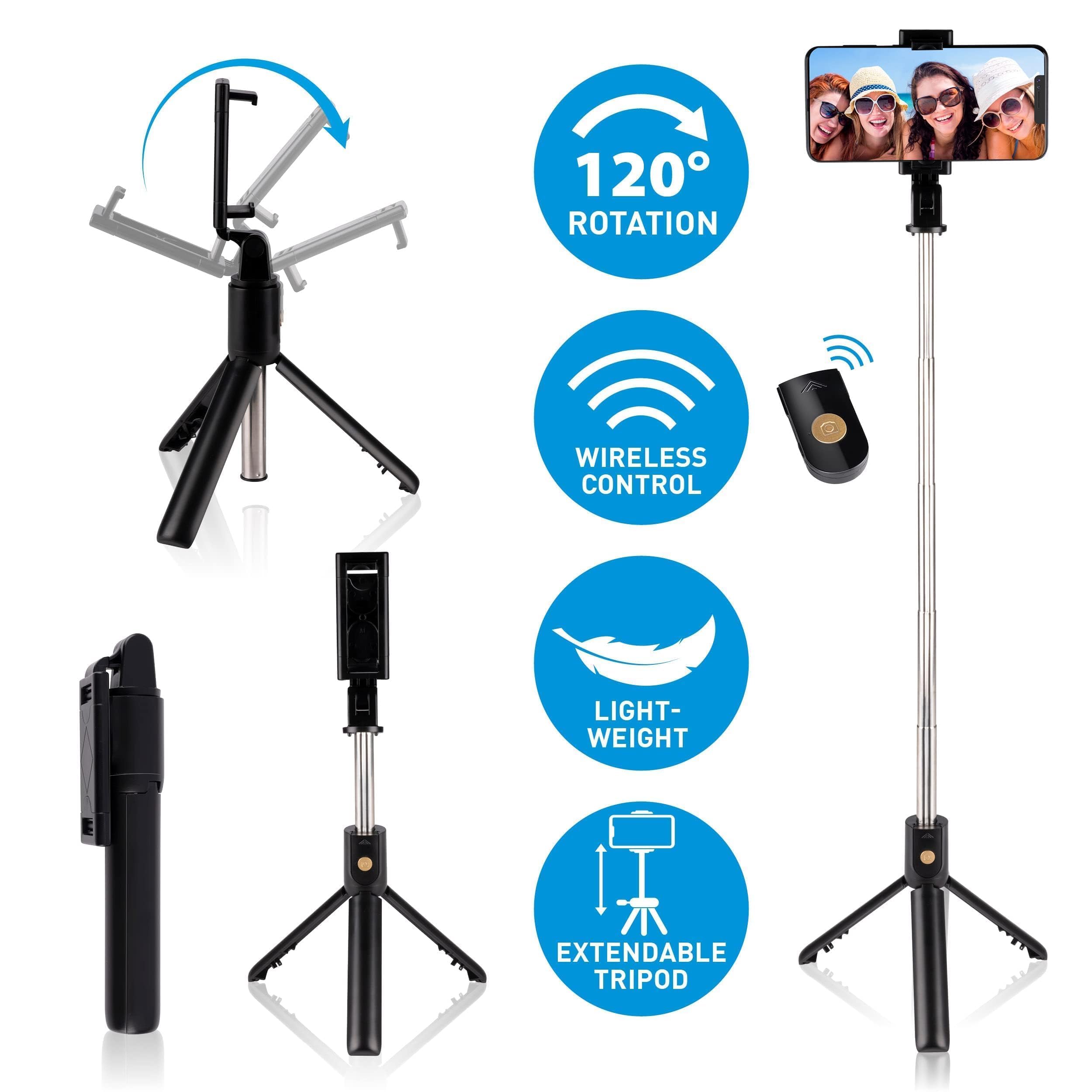 Grundig Kijek do selfie i statywu, statyw do smartfona, z pilotem zdalnego sterowania Bluetooth, smartfony od 58 do 100 mm, wysuwany od 19 do 70 cm, tworzywo sztuczne, czarny