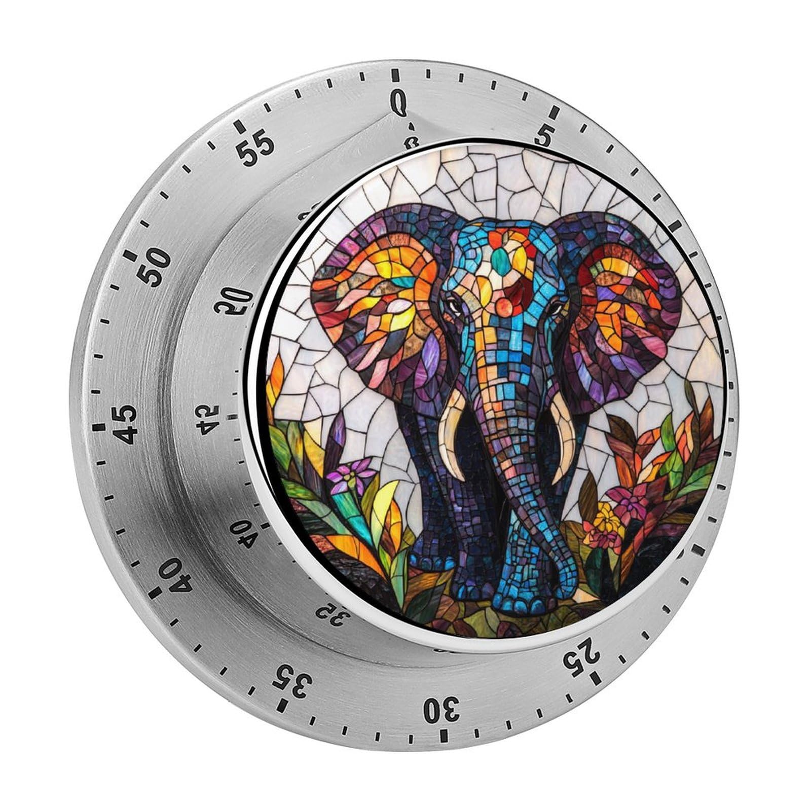 Stained Glass Elephant Kitchen Timers for Cooking Chef Cooking Timer Clock with Loud Alarm No Batteries Required Mechanical Desk Timer Magnetic Backing