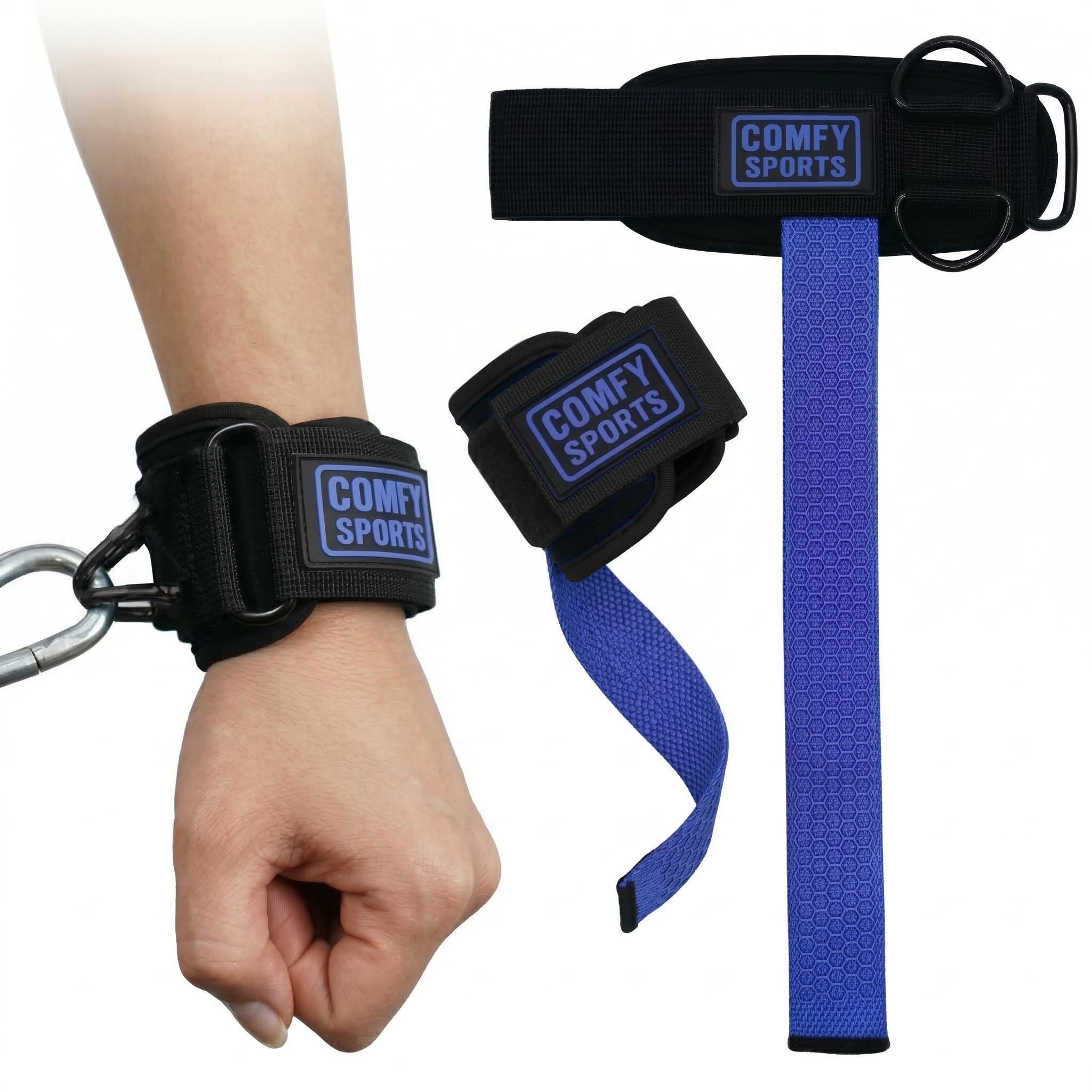 Comfy Weight Lifting Straps With Cuffed D Ring, Heavy Duty Thick Comfortable Lifting Straps, Wrist Support for Men, Secure Fit, Enhanced Grip, Straps for & Gym Training, Black (Blue)