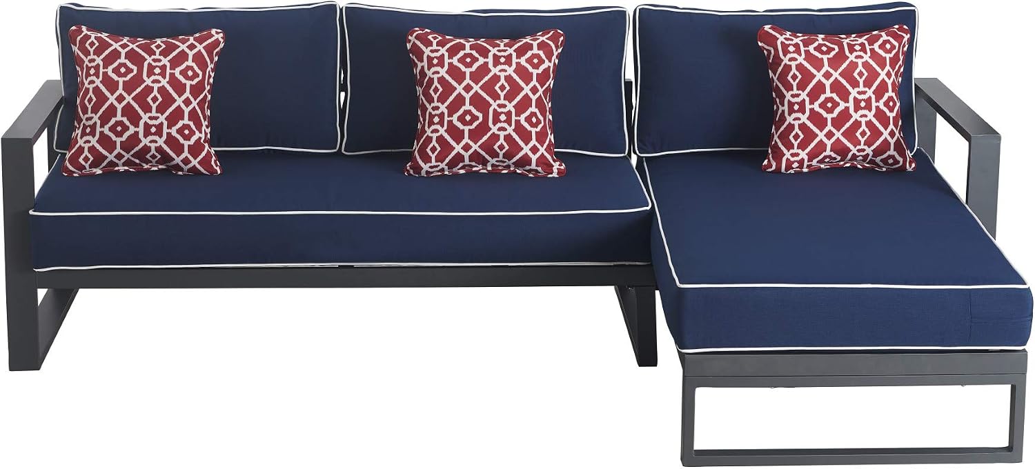 Tommy Hilfiger Monterey Modern Patio Outdoor Furniture Collection, Weather Resistant, Easy Assembly Metal Frame, Sectional, Navy Blue & Dark Gray