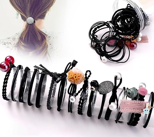 ANNACREATIONS Korean Style Multi Hair Rubber Bands For Girls & Women’s 24 count (Pack of 1)