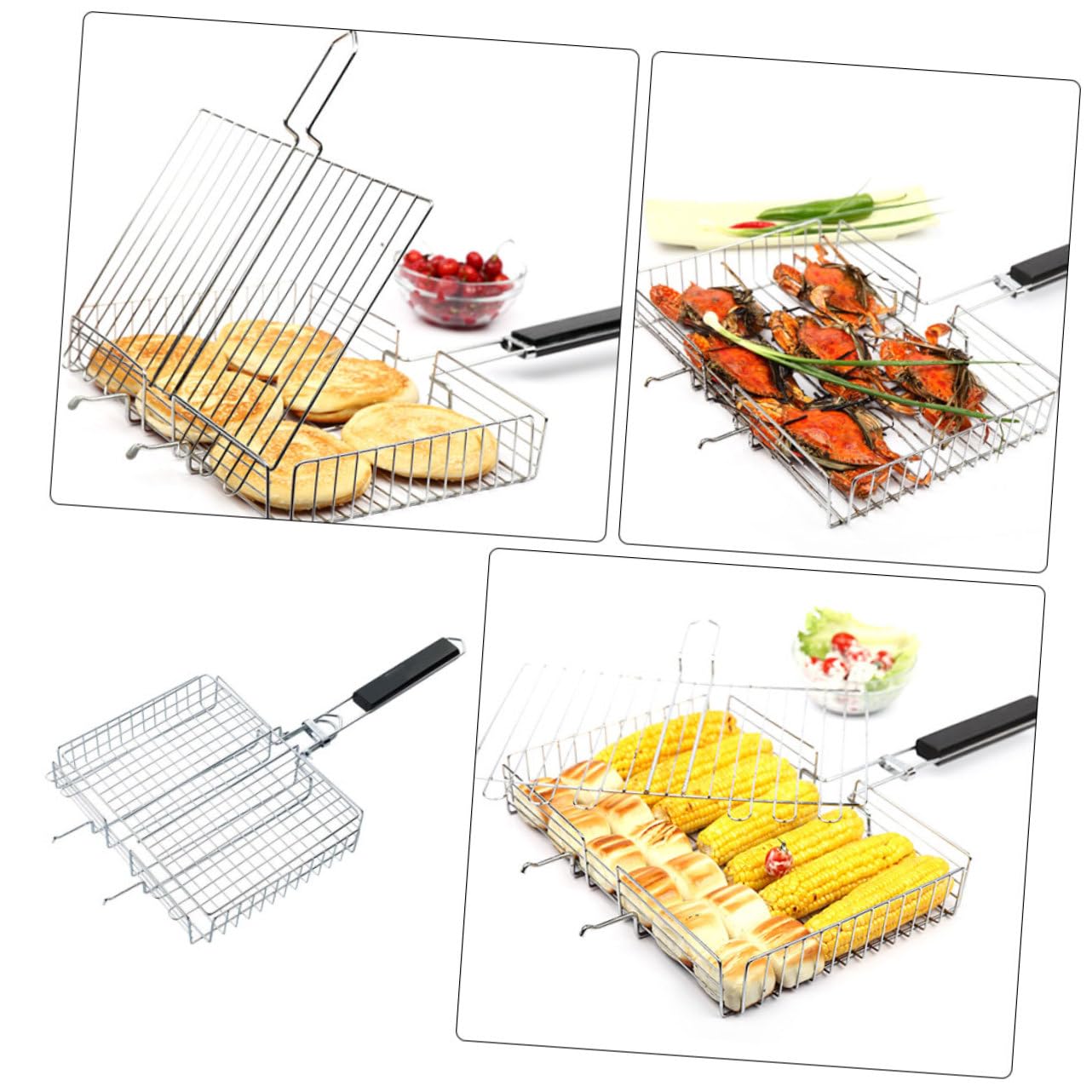 Kisangel Parrilla de Acero Inoxidable para Barbacoa Portátil Plegable Mango Cómodo para Camping y Pescado Parrilla